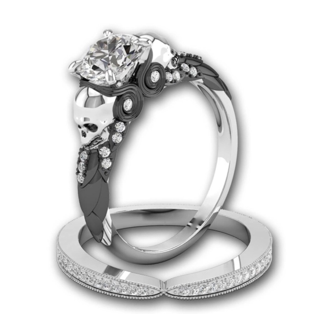 Halloween 💀 Set Skull CZ Crystals Rings 6-10